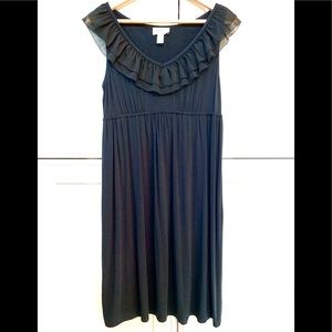 LOFT BLACK RUFFLED LACE NECKLINE BABYDOLL DRESS